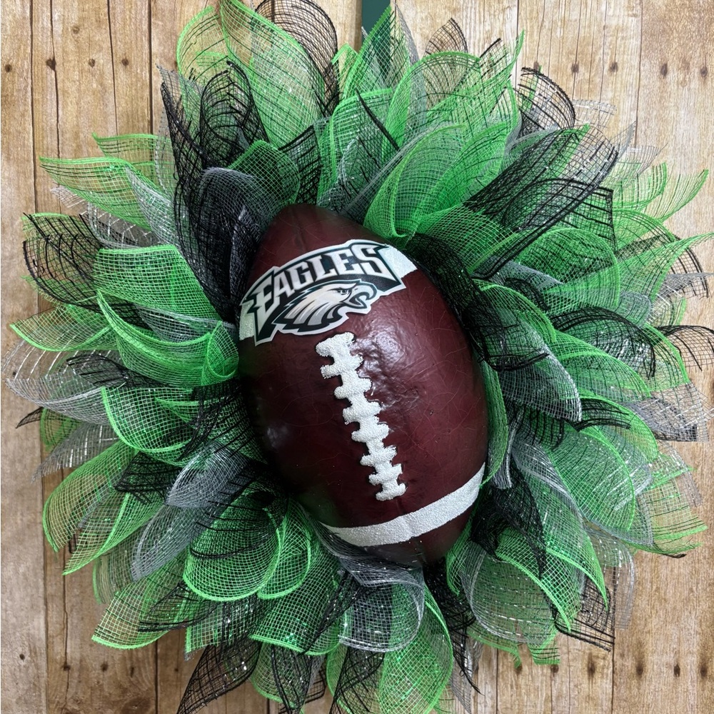 Football Wreath with Green and Black Accents